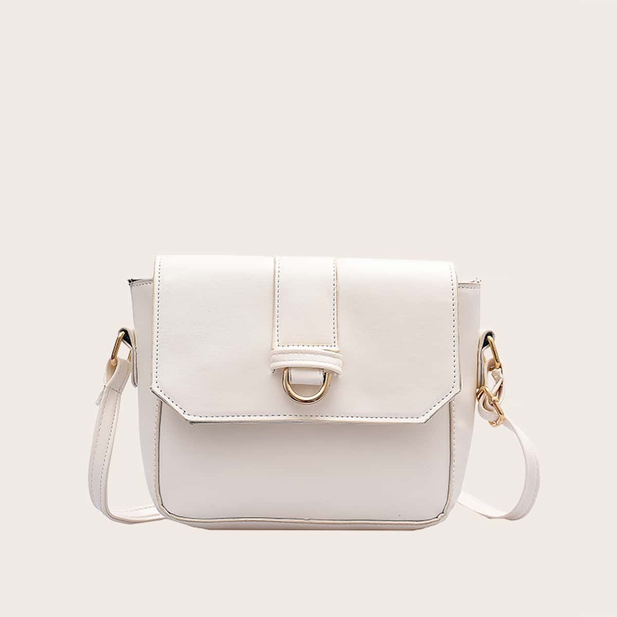 

Solid Flap Crossbody Bag, White