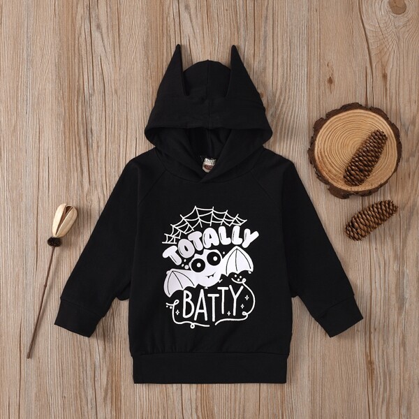 

Toddler Girls Halloween Print Hoodie, Black
