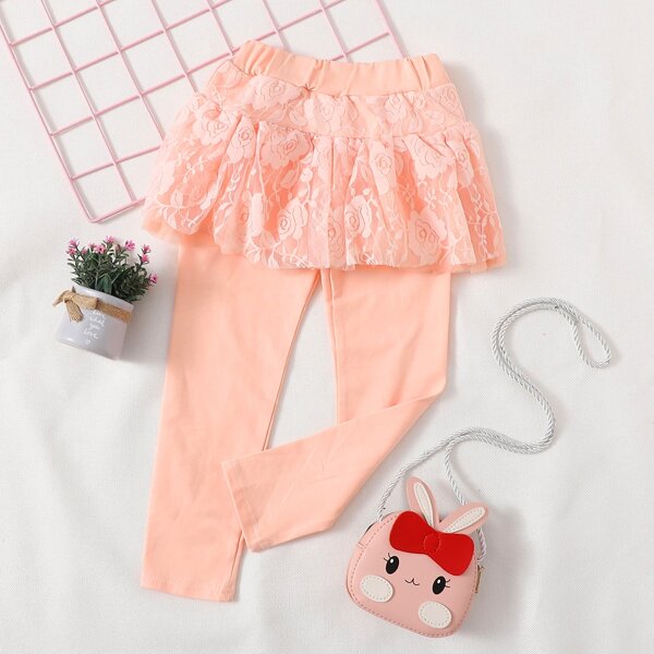 

Toddler Girls Contrast Lace Skirt Pants, Baby pink
