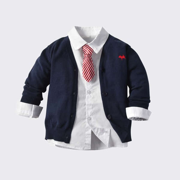 

Toddler Boys Button Through With Necktie Shirt & Cardigan, Blue and white