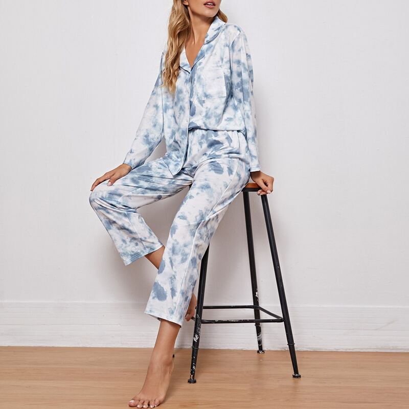 

Tie Dye Pocket Button Top & Pants PJ Set, Multicolor