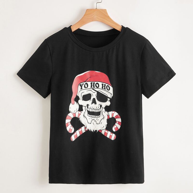 

Christmas Letter Skull Graphic Tee, Black