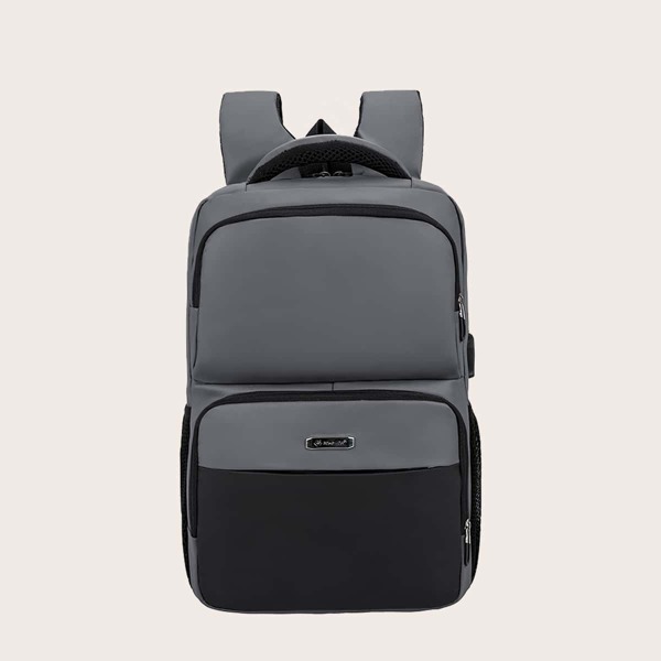 

Men Color Block Large Capacity Backpack, Grey