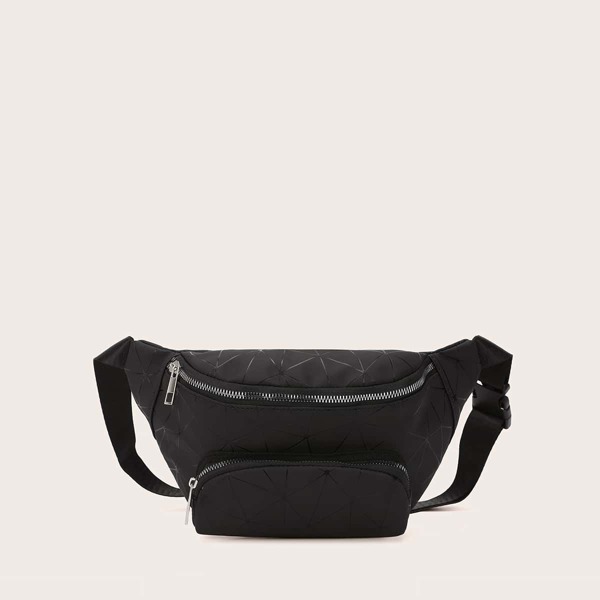 

Geometric Print Pocket Front Fanny Pack, Black