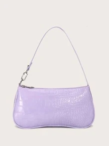 Bolsa Baguette Com Estampa De Crocodilo - Malva - Visão 1