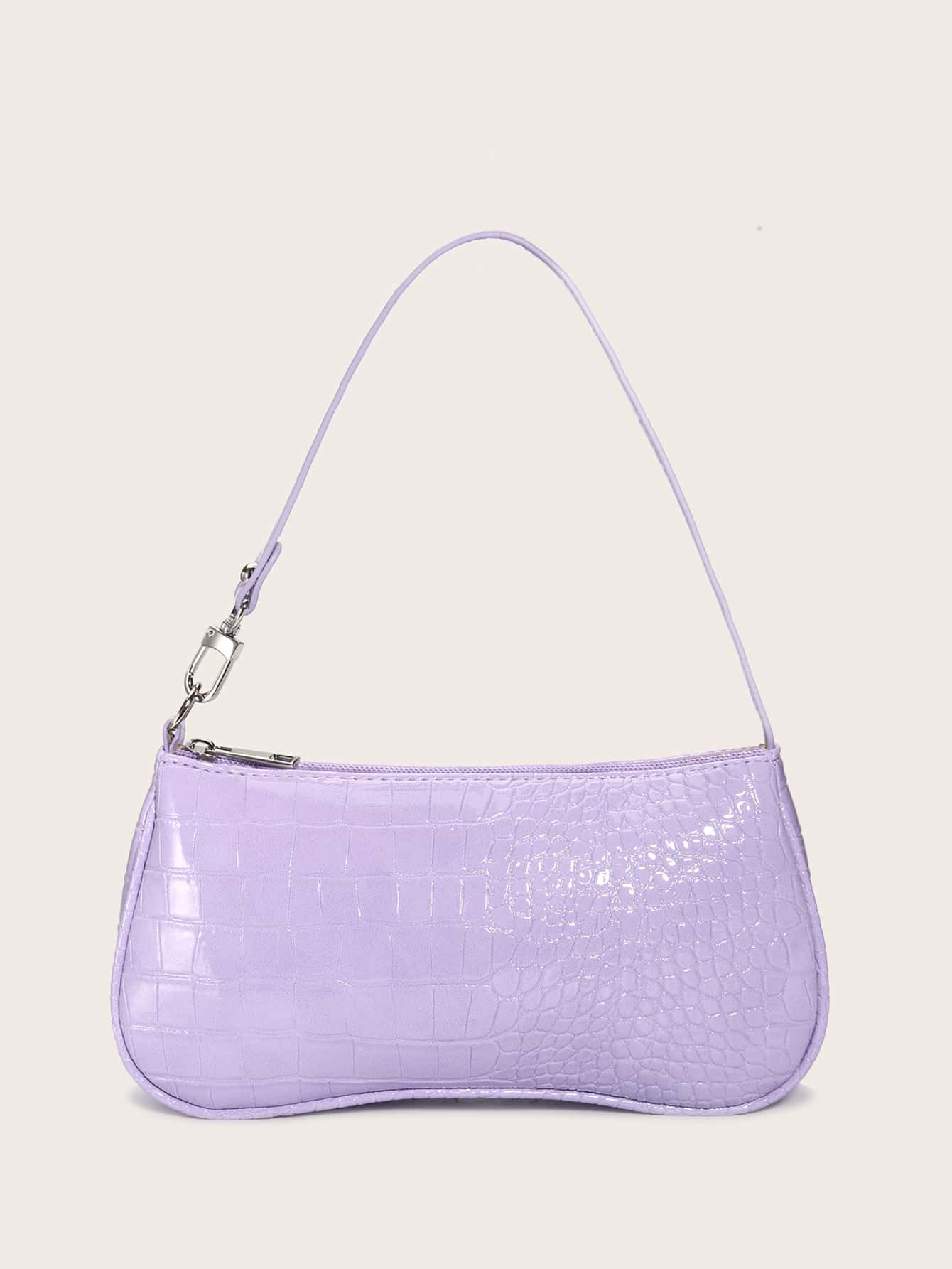 Bolsa Baguette Com Estampa De Crocodilo - Malva - Visão 1
