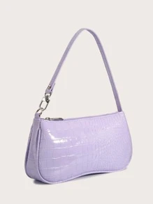 Bolsa Baguette Com Estampa De Crocodilo - Malva - Visão 2