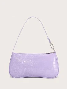 Bolsa Baguette Com Estampa De Crocodilo - Malva - Visão 3