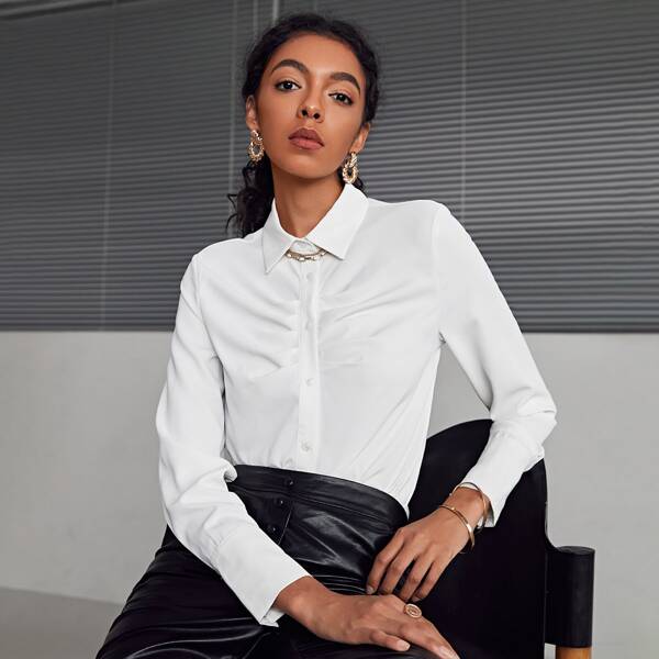 

Ruched Detail Solid Blouse, White
