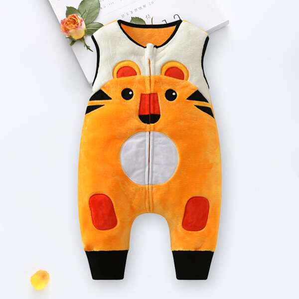 

Baby Boy Teddy Cartoon Tiger Pattern Zipper Jumpsuit, Orange