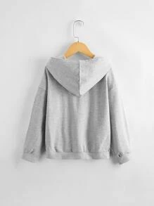 SHEIN Girls Drop Shoulder Pouch Pocket Hoodie - Grey - View 2