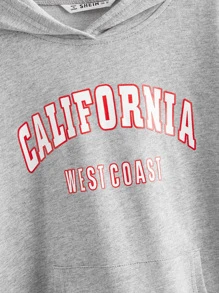 SHEIN Girls Drop Shoulder Pouch Pocket Hoodie - Grey - View 4