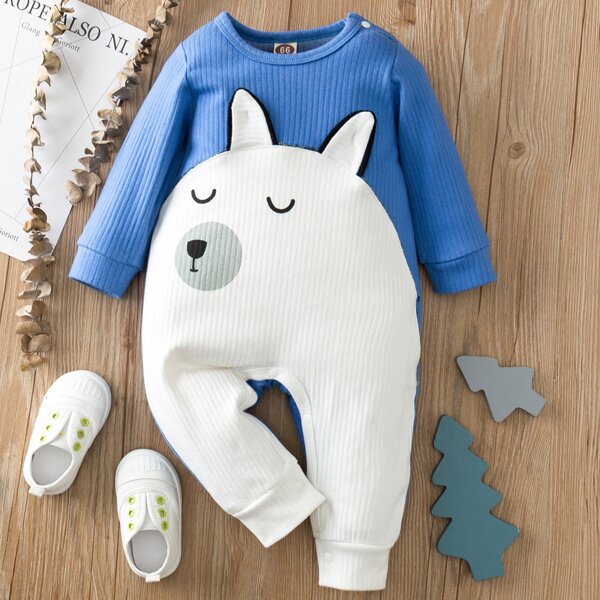 

Baby Boy 3D Ear Design Cartoon Graphic Jumpsuit, Blue and white