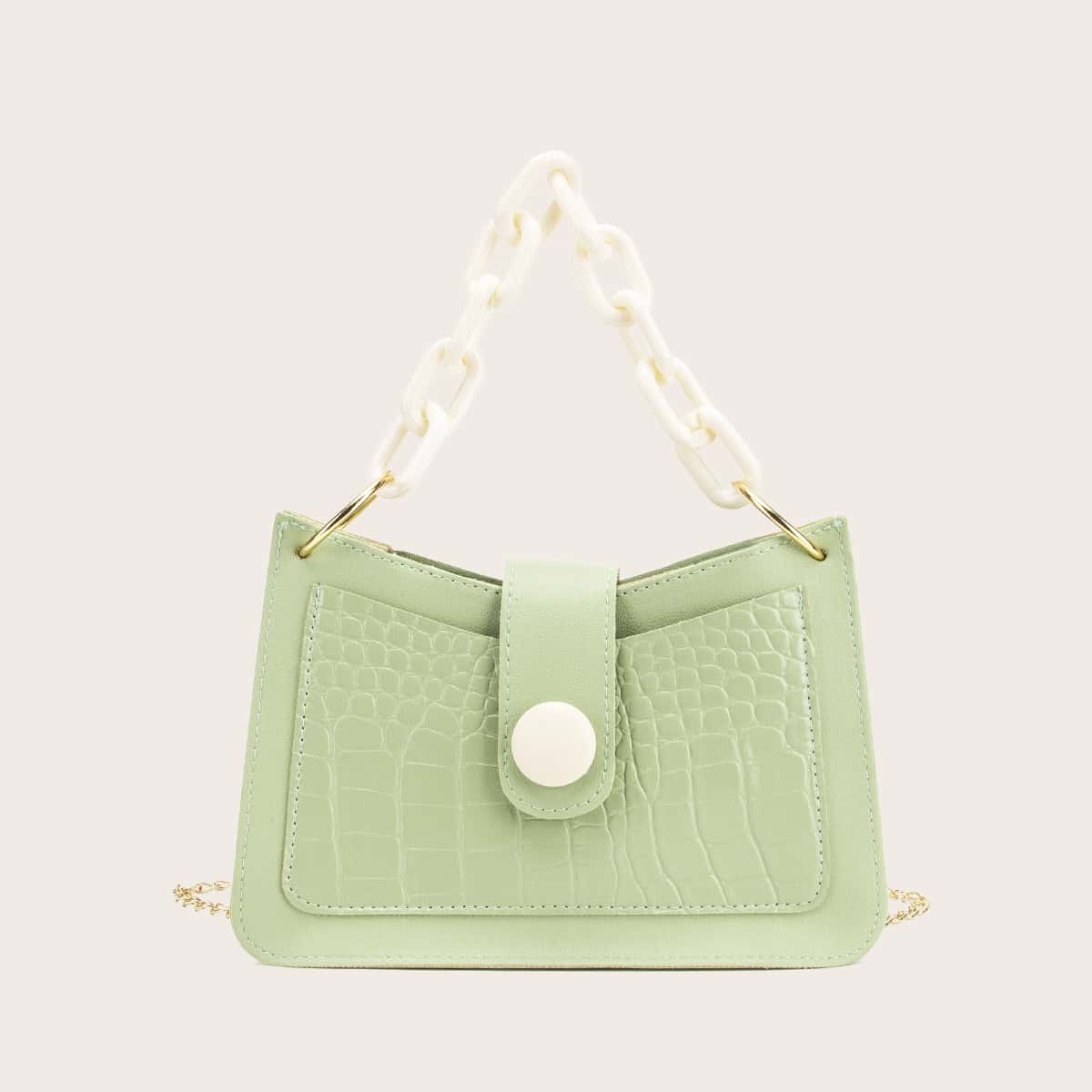 

Croc Embossed Chain Satchel Bag, Green