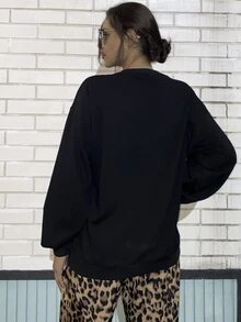 MEYSI KIM Áo nỉ Lá thư Giải trí - màu đen - Xem 2