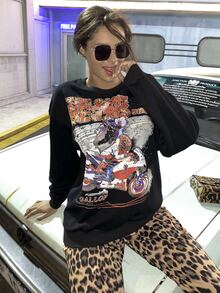 MEYSI KIM Áo nỉ Lá thư Giải trí - màu đen - Xem 4