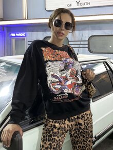 MEYSI KIM Áo nỉ Lá thư Giải trí - màu đen - Xem 5