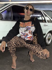 MEYSI KIM Áo nỉ Lá thư Giải trí - màu đen - Xem 6