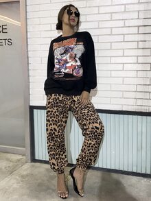 MEYSI KIM Áo nỉ Lá thư Giải trí - màu đen - Xem 7