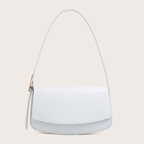 

Croc Embossed Flap Shoulder Bag, White