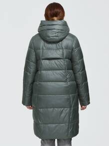 Astrid Abrigo acolchada con capucha con cremallera - Verde Oscuro - Ver 2