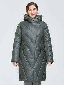 Astrid Abrigo acolchada con capucha con cremallera - Verde Oscuro - Ver 3