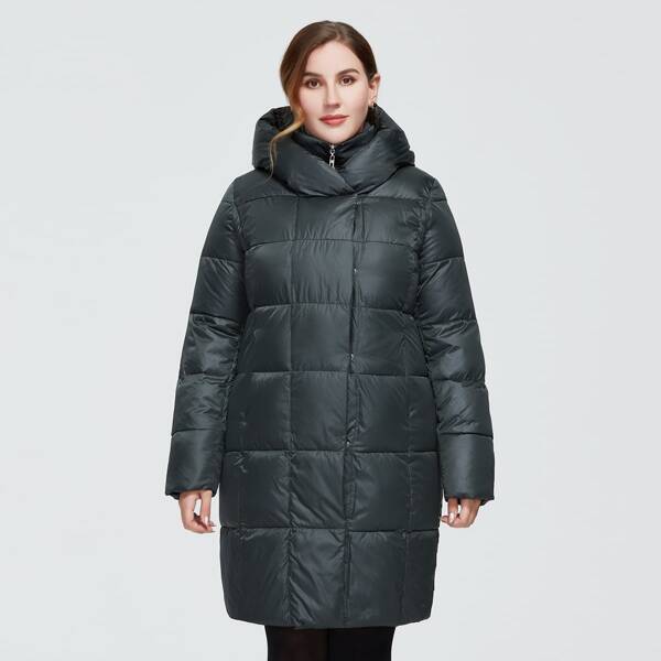 

Astrid Plus Zip Up Hooded Puffer Coat, Dark green