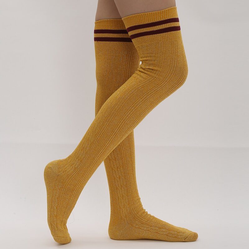 

Striped Pattern Over The Knee Socks, Yellow