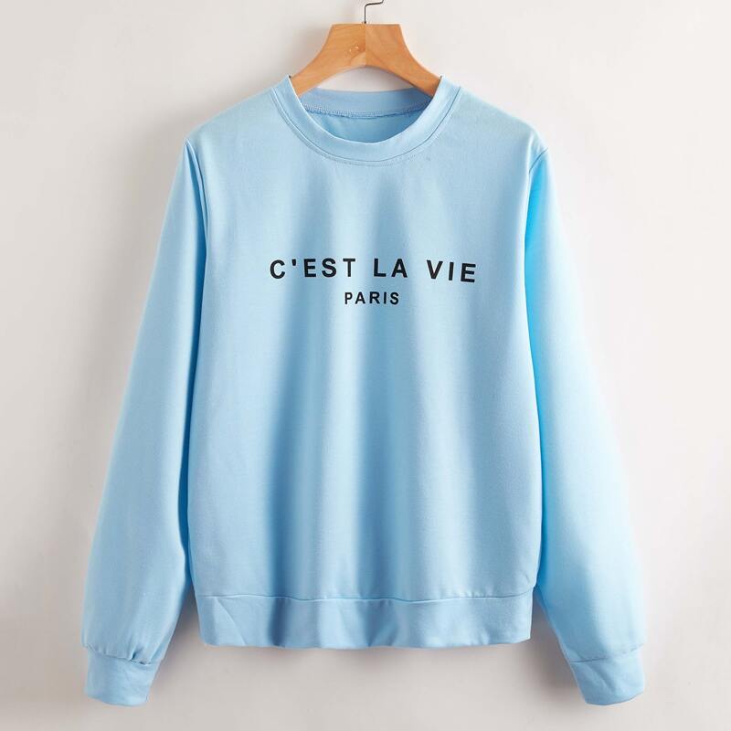 

Letter Drop Shoulder Sweatshirt, Baby blue