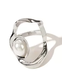 SHEIN BIZwear Faux Pearl Decor Ring - Silver - View 3