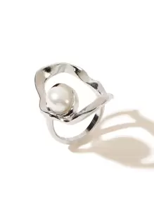 SHEIN BIZwear Faux Pearl Decor Ring - Silver - View 4