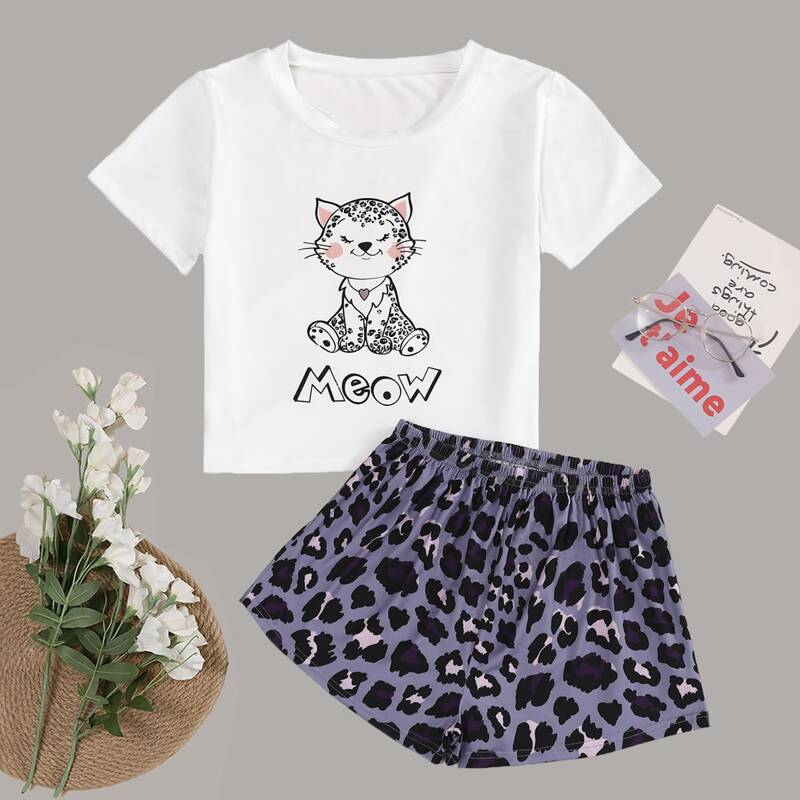 

Cartoon And Letter Graphic Pajama Set, Multicolor