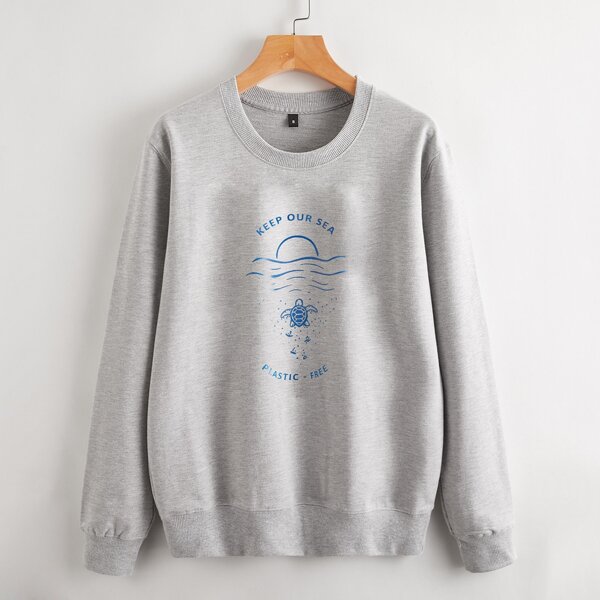 

Turtle And Slogan Graphic Sweatshirt, Light grey