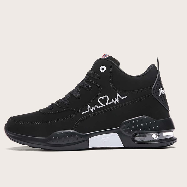 

Heartbeat Embroidered Lace Up Front Sneakers, Black