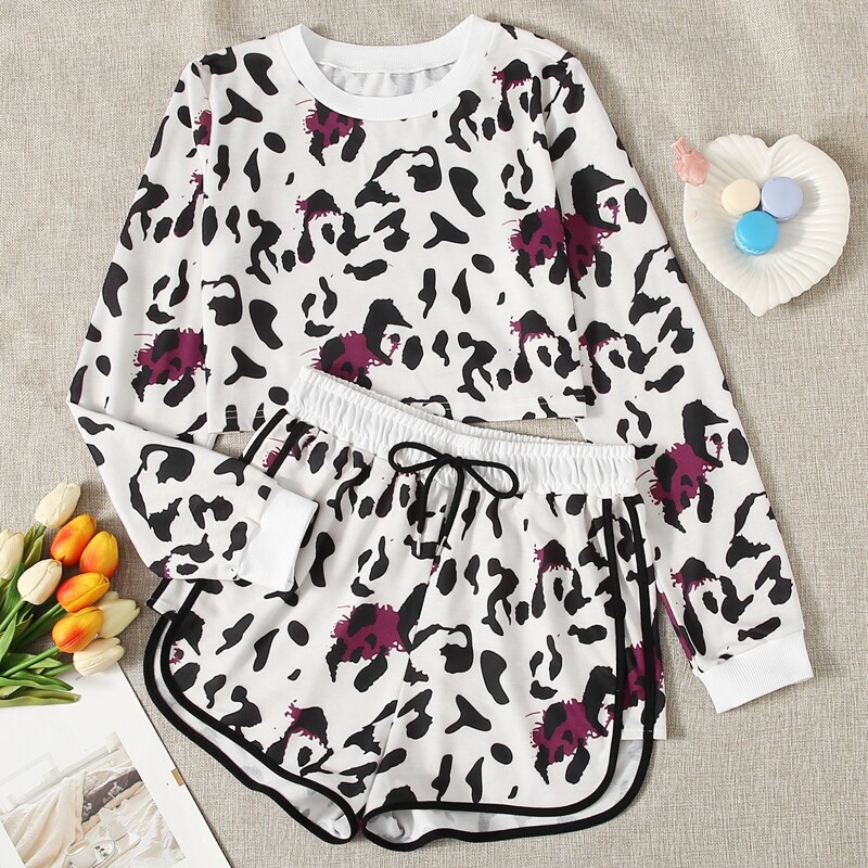 

Leopard Contrast Binding Shorts PJ Set, Multicolor