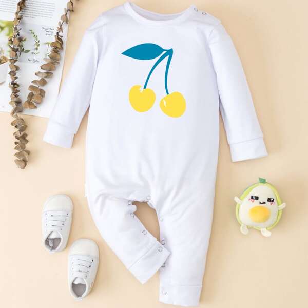 

Baby Unisex Cherry Print Jumpsuit, White