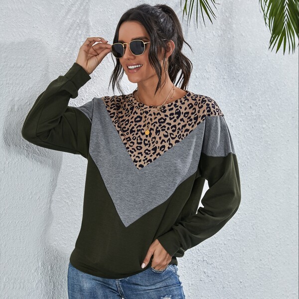 

Colorblock And Graphic Print Drop Shoulder Sweatshirt, Multicolor