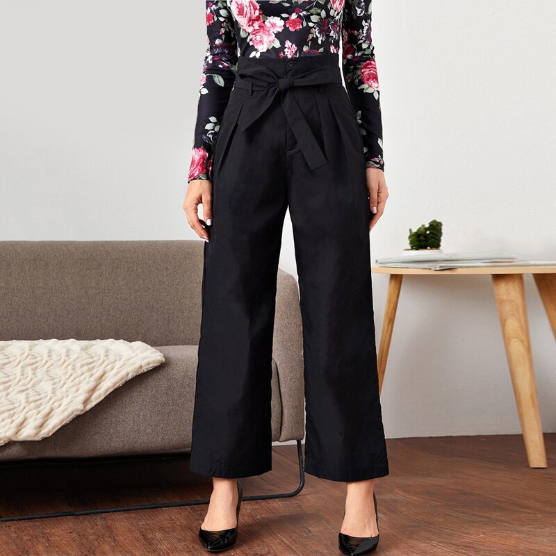 

Self Tie Wide Leg Pants, Black