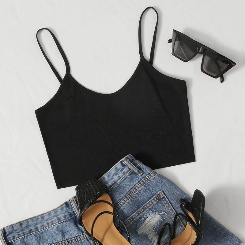 

Ribbed Cami Crop Top, Black