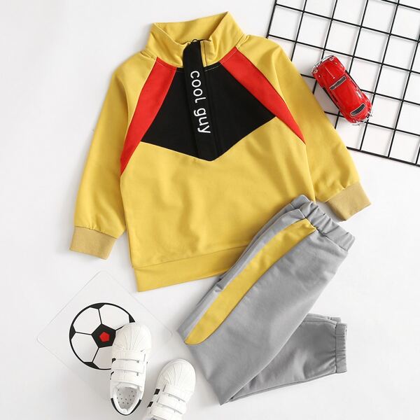 

Toddler Boys Letter Embroidered Colorblock Sweatshirt & Sweatpants, Multicolor