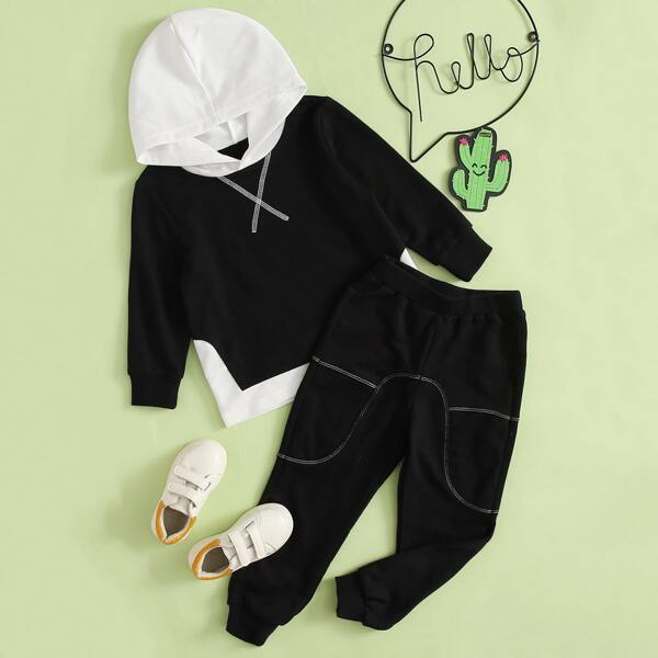 

Toddler Boys Number Print Colorblock Hoodie & Sweatpants, Black