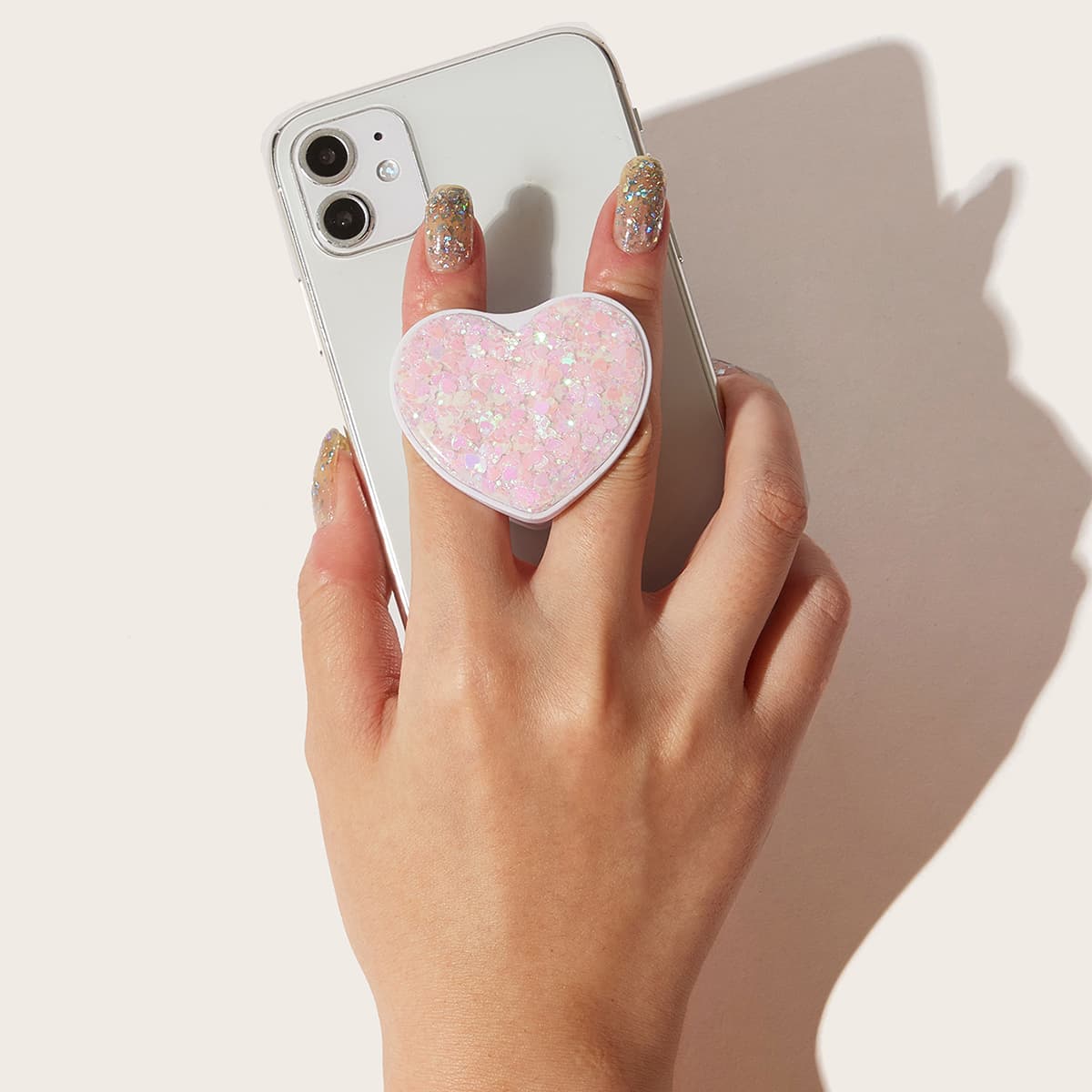 

Heart Shaped Sequin Phone Holder, Pink