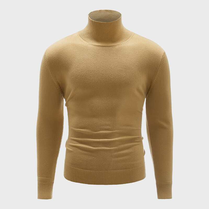 

Guys Solid High Neck Sweater, Khaki
