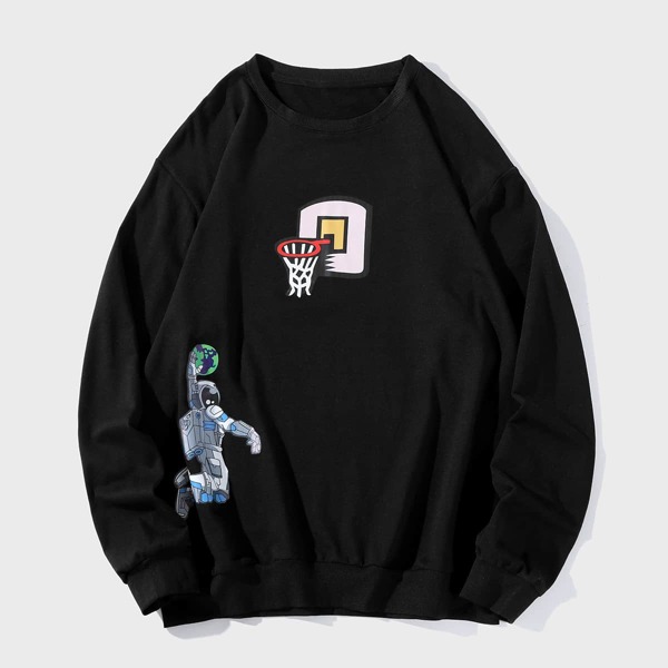 

Men Astronaut & Cartoon Graphic Sweatshirt, Black