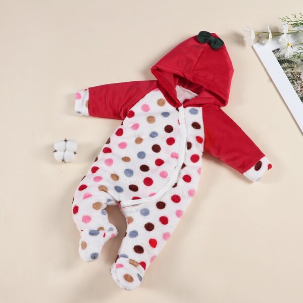 

Baby Unisex Colorful Polka Dot Hooded Jumpsuit, Multicolor