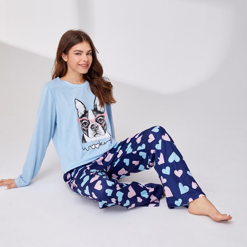 

Dog & Heart Print PJ Set, Multicolor