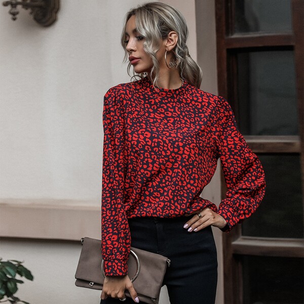 

Mock Neck Allover Print Blouse, Multicolor