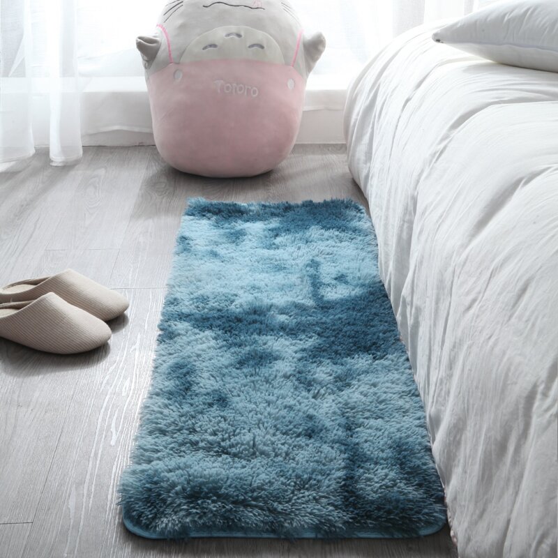 

Solid Faux Fur Floor Mat, Teal blue