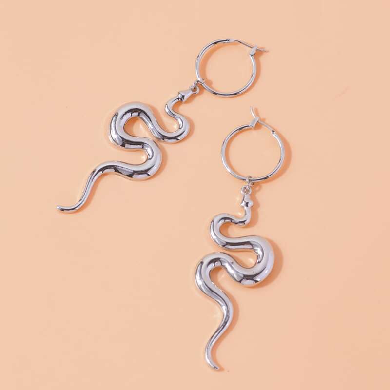 

Snake Drop Earrings, Silver