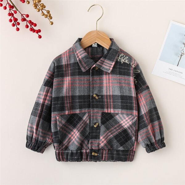 

Toddler Boys Slogan Embroidery Plaid Coat, Multicolor